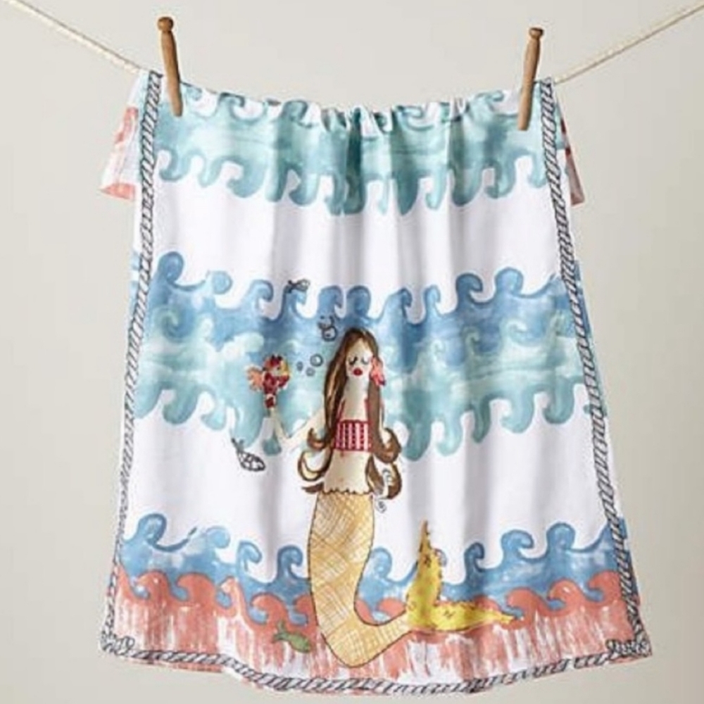 Anthropologie Mermaid "Merfolk" Dish Towel Beach Sea Handtowel